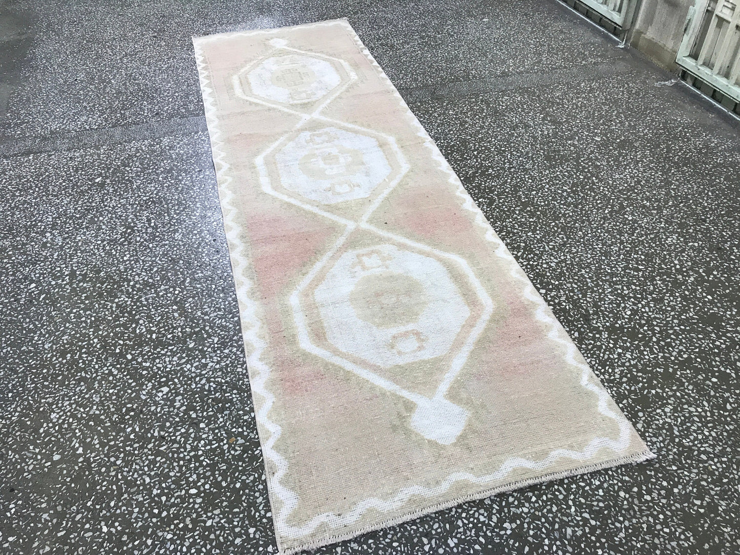 Blush Runner rug/ 3.28 x 10.80 feet/ Turkish rug runner/ Oushak runner rug/ Vintage decor carpet runner/ entryway rug/ kitchen rug runner