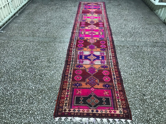 Herki runner rug/ 2,75x13.30 feet / Turkish rug runner/ Long runner rug/ Vintage Colorful Runner/ Natural Wool Rug Runner/ Stair runner rug/