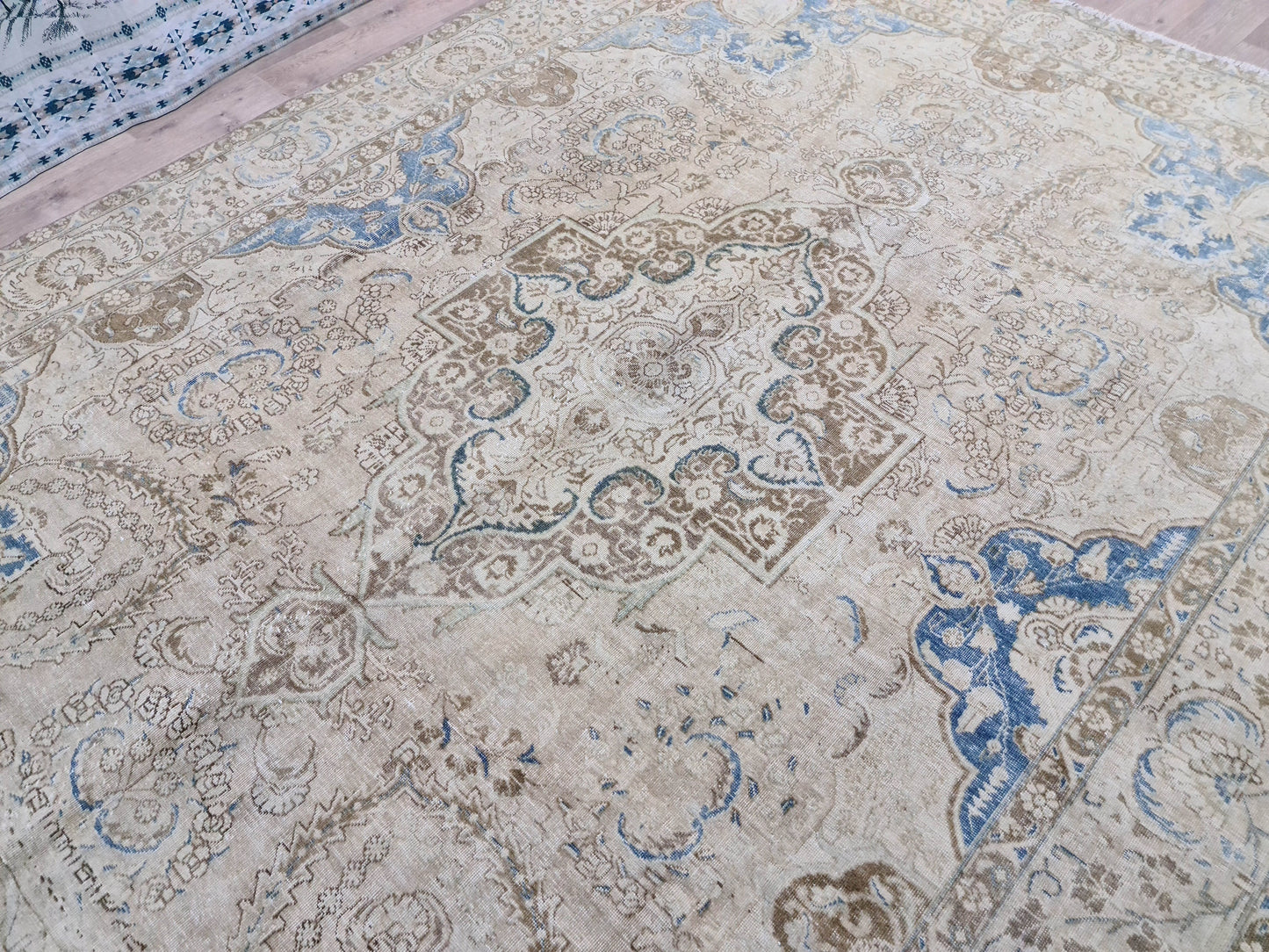 9x12 feet HandKnotted Wool Turkish Area Rug - Beige and Blue Rug