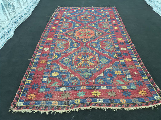 6x10 Turkish Soumak Rug/ Antique Soumak Kilim Rug/ Colorful Soumak Rug/ Traditional Carpet/ Tribal Rug/ Primitive Rug// 5.45x9.85 feet