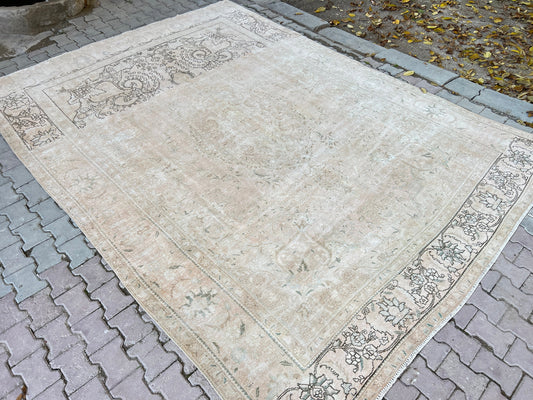 9x12 Vintage Oushak Area Rug for Livingroom and Bedroom - Hand Knotted Wool Turkish Rug - Neutral Area Rug /9.30x12.40 feet