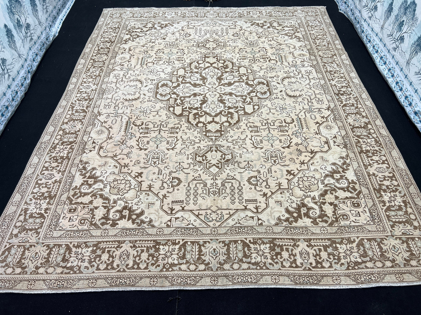 9x12 Neutral Authentic Vintage Area Rug for Livingroom and Bedroom