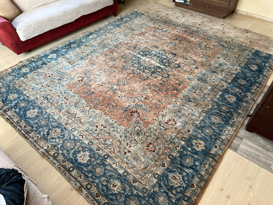 10x12 Hand Knotted Vintage Turkish Rug - Oversized Oushak Rug - Wool Antique Carpet //9.65 x 12.35 feet