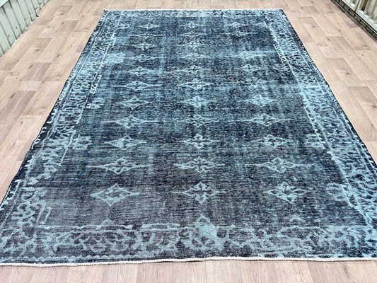 Navy Blue Vintage Turkish Rug/ 7.55x10.50 feet / Hand Knotted Wool Carpet/ Overdyed Oushak Area Rug