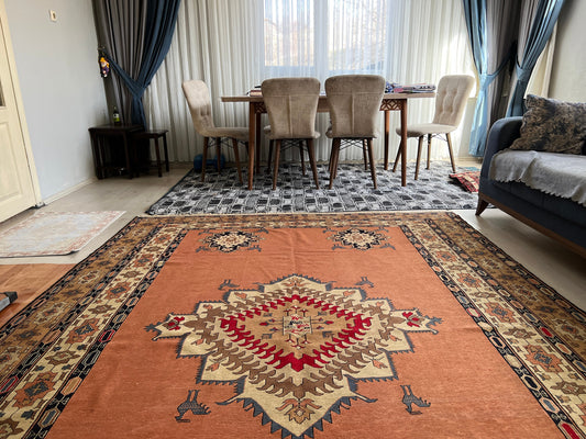 7x10 feet Soumak Rug - Cecim Soumak Rug - Vintage Hand Knotted Wool Kilim Carpet - Decorative rug - Authentic Rug for Bedroom