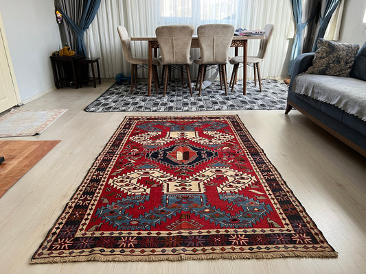 4x6 Soumak rug for Home Decor - High Quality thin and Durable Clean Vintage Rug - Traditional Wool Rug - Tribal Rug