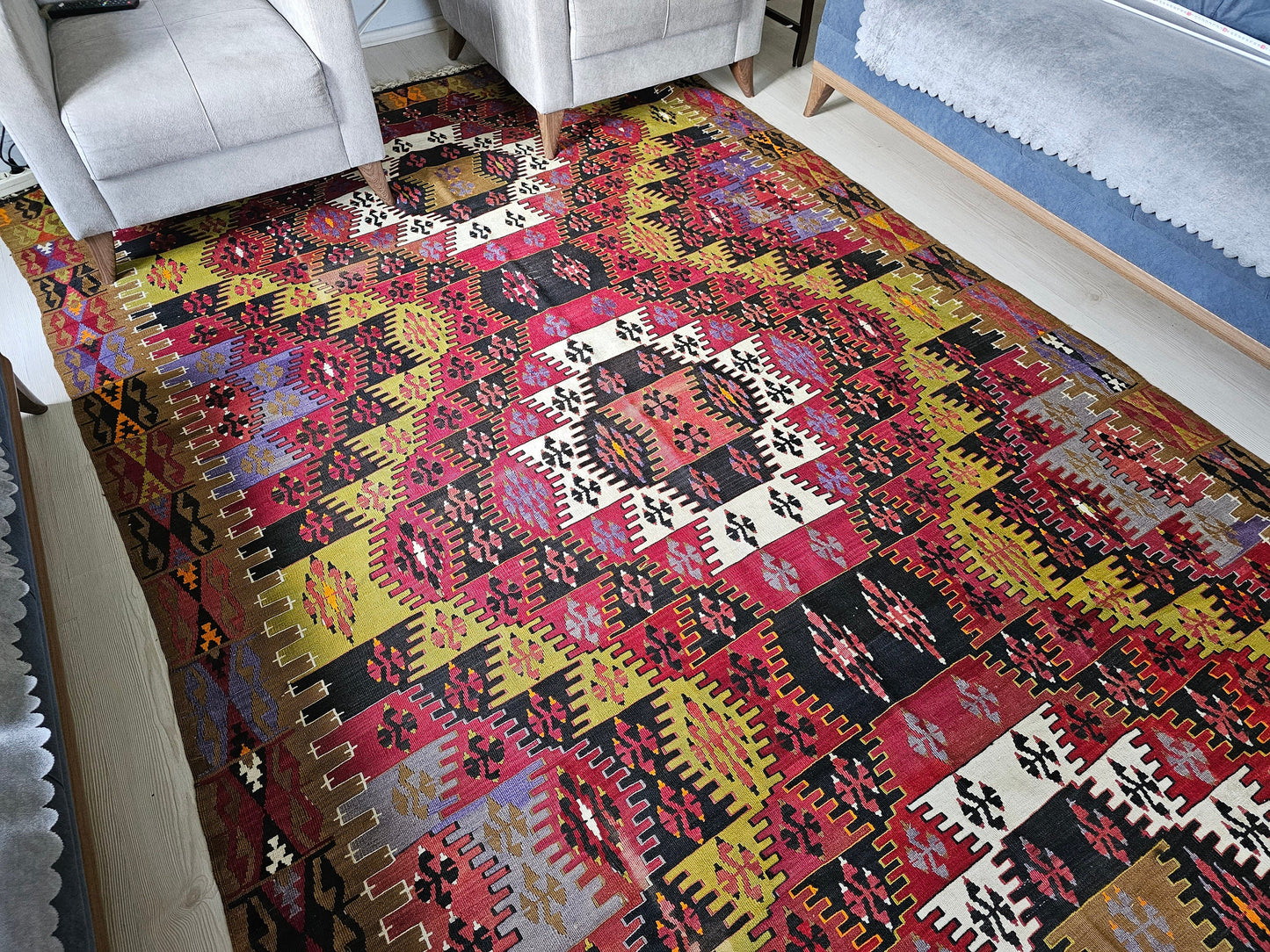 Anatolian Kilim Rug // 6.55x16.20 feet // Hand Knotted Vintage Kilim Rug for Master Bedroom | Authentic Wool Oushak Kilim Rug | Tribal Kelim