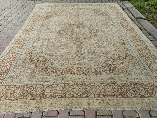 9x12 Neutral Area Rug / Faded Turkish Rug/ Oversized Vintage Carpet/ Rug for Livingroom and Saloon/ Distressed Antique Rug/ 9x12 feet
