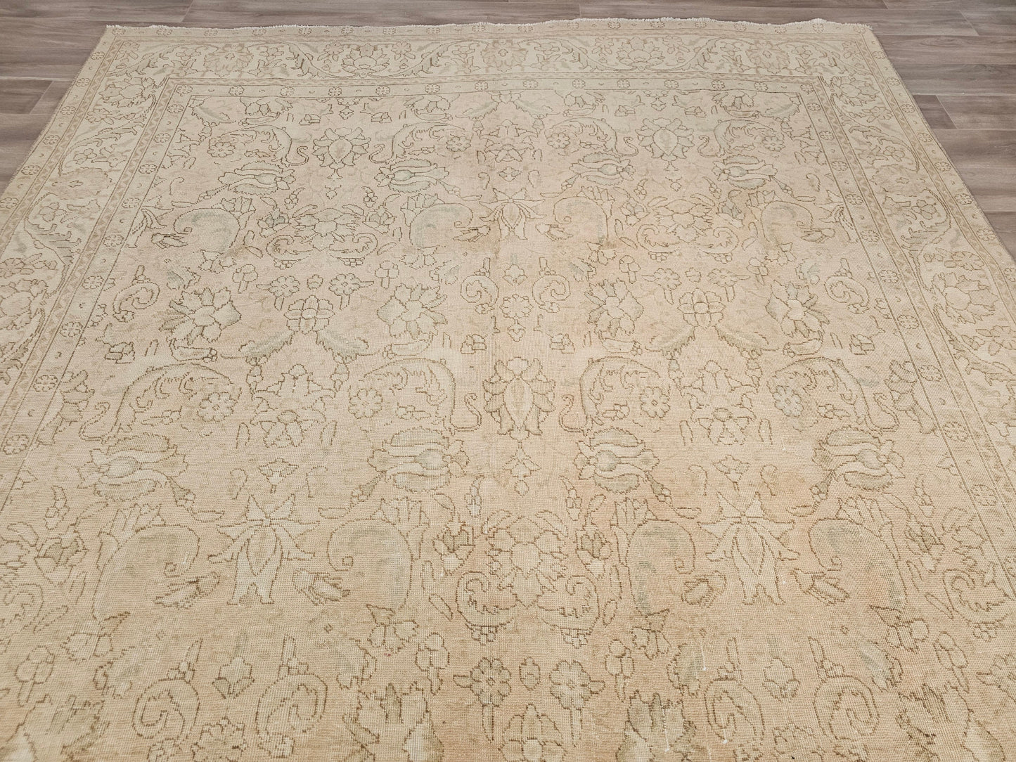 9x12 Floral Design Neutral Area Rug - Tan Color Rug - Natural Organic Wool Rug - Handmade Carpet - Extra Large Muted Turkish Area Rug