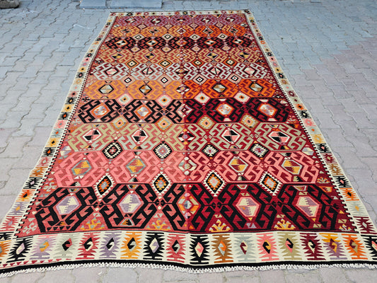 Large Turkish Kilim Rug, Vintage Kelim Teppich, Authentic High Quality Wool Kilim Rug // 6.50x11.60 feet