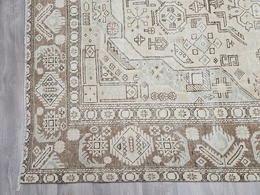 10x12 Hand Knotted Neutral Persian Design Wool Area Rug - Oversize High Quality Vintage Geometric Rug - Oriental Carpet //9.80x12.50 feet