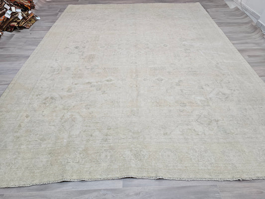 10x12 Hand Knotted Neutral Persian Design Wool Area Rug - Oversize High Quality Vintage Geometric Rug - Oriental Carpet //9.60x12.30 feet